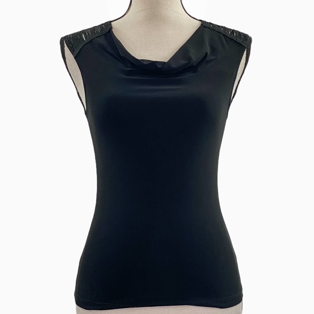 TAHERI Black Sleeveless Cowl Neck Blouse